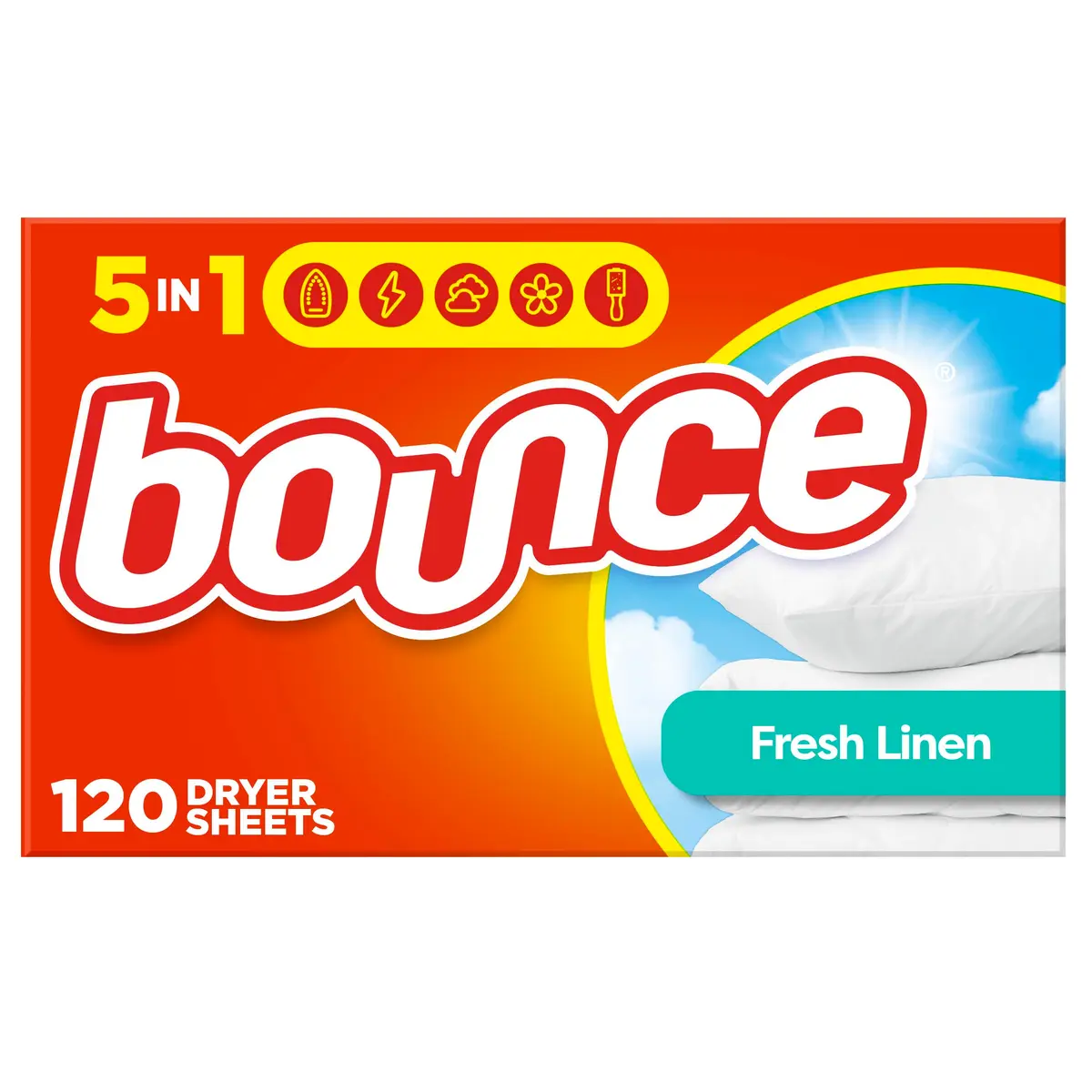 Bounce Fabric Softener Sheets, Fresh Linen Scent, 120 Count | Controls Static Cling & Reduces Wrinkles - main product image
