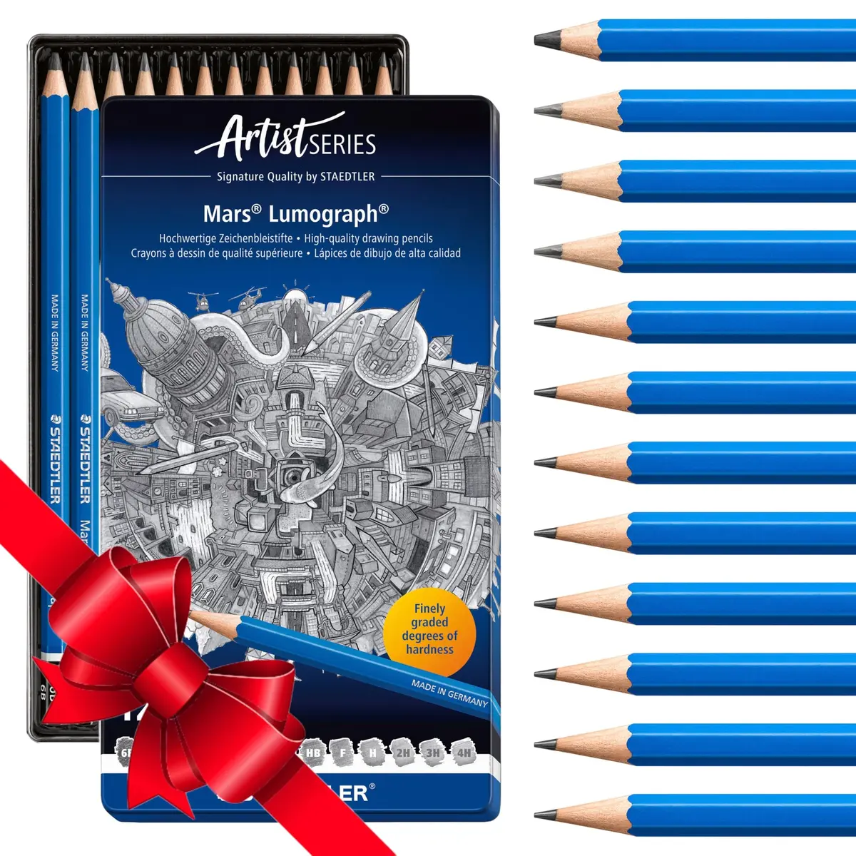 STAEDTLER Mars Lumograph Art Drawing Pencils 12-Piece Gift Set in Metal Tin | Versatile Graphite Range for Artists - main product image