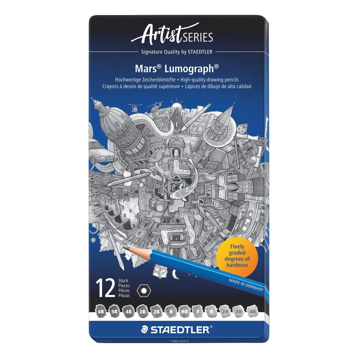 STAEDTLER Mars Lumograph Art Drawing Pencils 12-Piece Gift Set in Metal Tin | Versatile Graphite Range for Artists - view 2