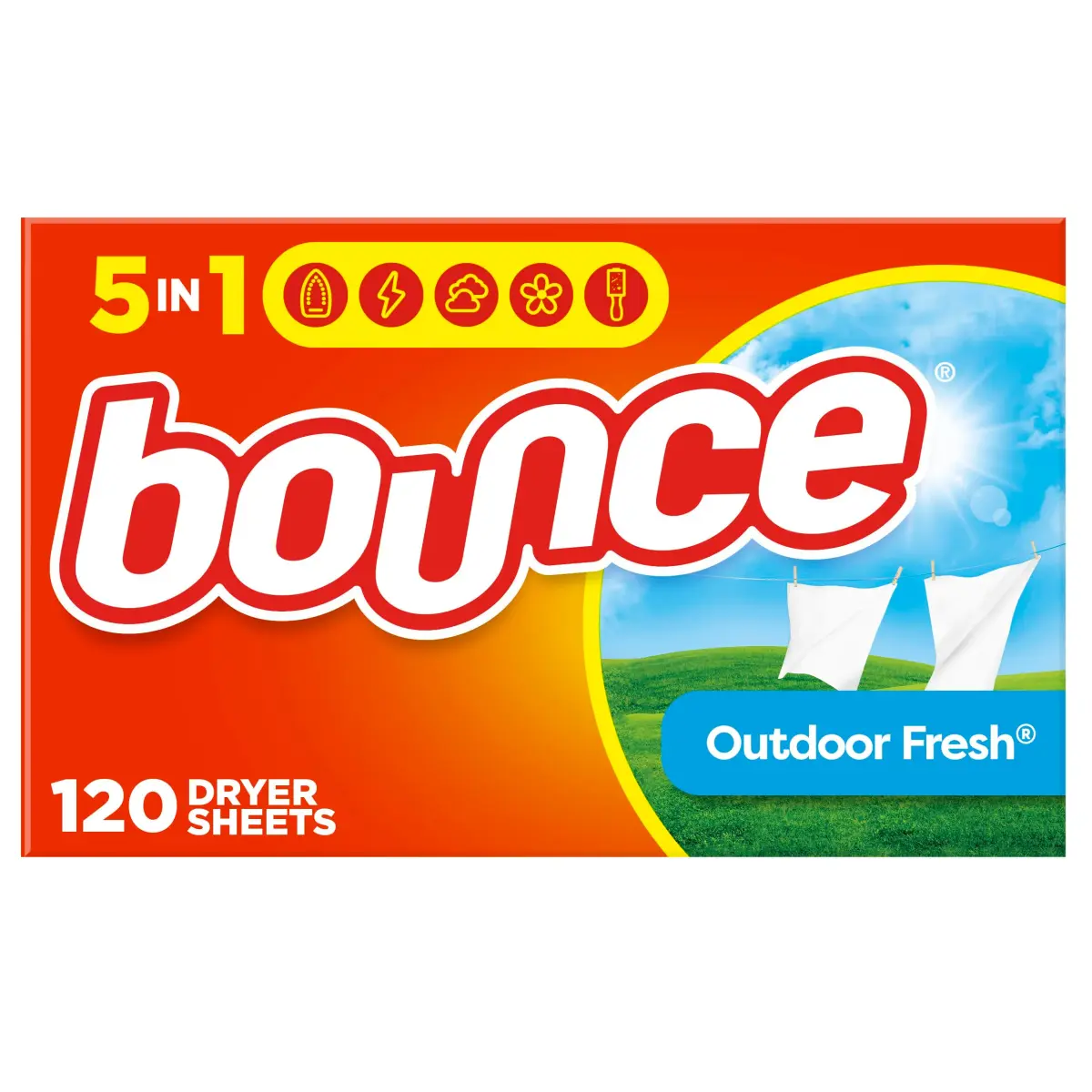 Bounce Fabric Softener Sheets Outdoor Fresh Scent 120 Count | Controls Static Cling & Reduces Wrinkles - main product image