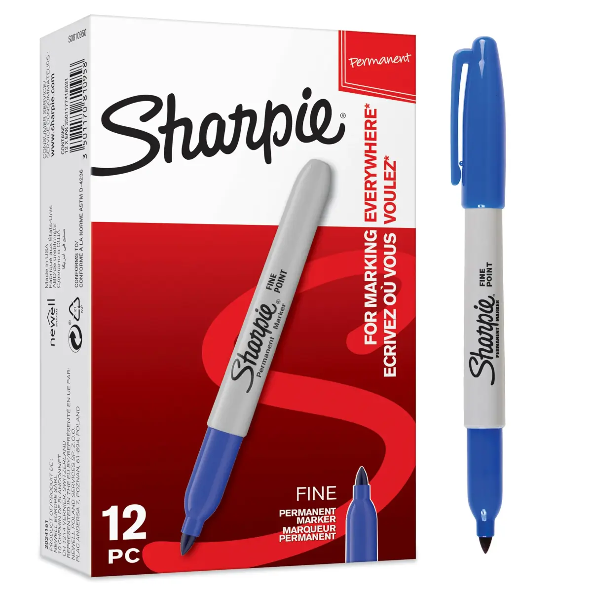 Sharpie Permanent Markers Fine Point - Vibrant Blue Ink - Pack of 12 - main product image