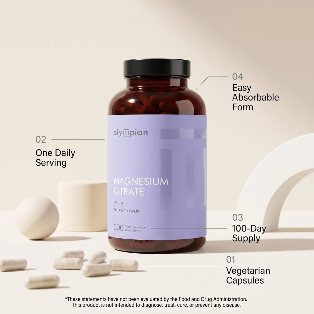 Olympian Labs Magnesium Citrate 400mg | Supports Sleep, Bones & Heart | 300 Capsules - view 3