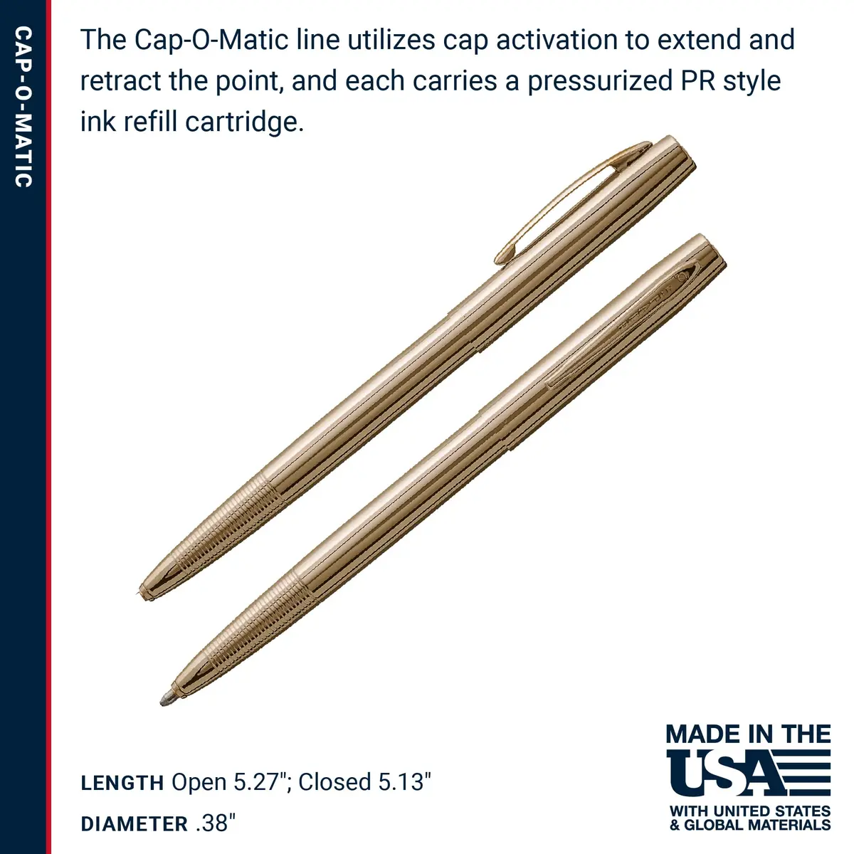 Fisher Space Pen Cap-O-Matic M4G Retractable Ballpoint Pen, 0.5mm Medium Point, Lacquered Brass, Gift Box | Writes Upside Down & in Extreme Temperatures - view 6