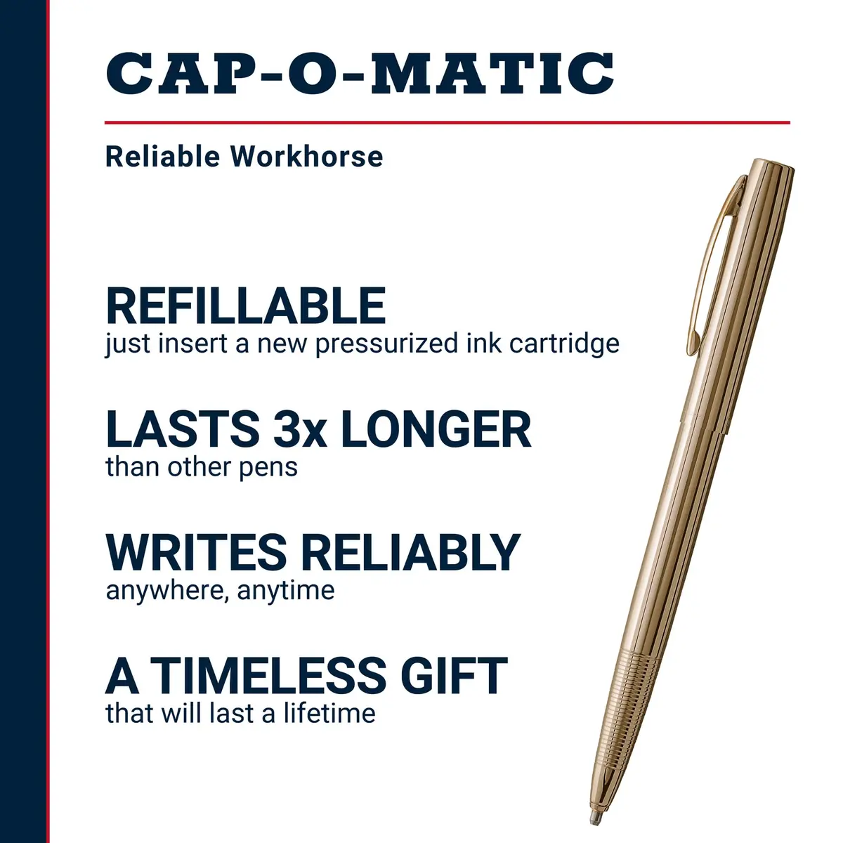 Fisher Space Pen Cap-O-Matic M4G Retractable Ballpoint Pen, 0.5mm Medium Point, Lacquered Brass, Gift Box | Writes Upside Down & in Extreme Temperatures - view 2