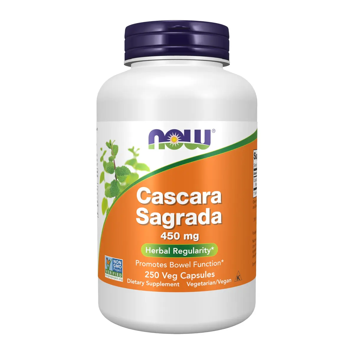 NOW Cascara Sagrada 450 mg Herbal Regularity 250 Veg Caps | Promotes Bowel Function - main product image