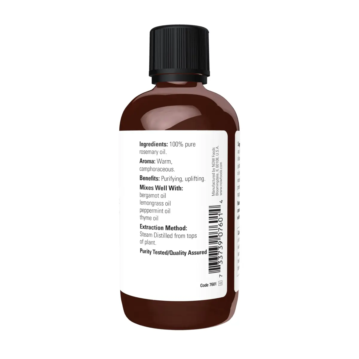 NOW Rosemary Essential Oil 118ml (4 fl. oz) | Steam Distilled, Undiluted, Pure - view 2