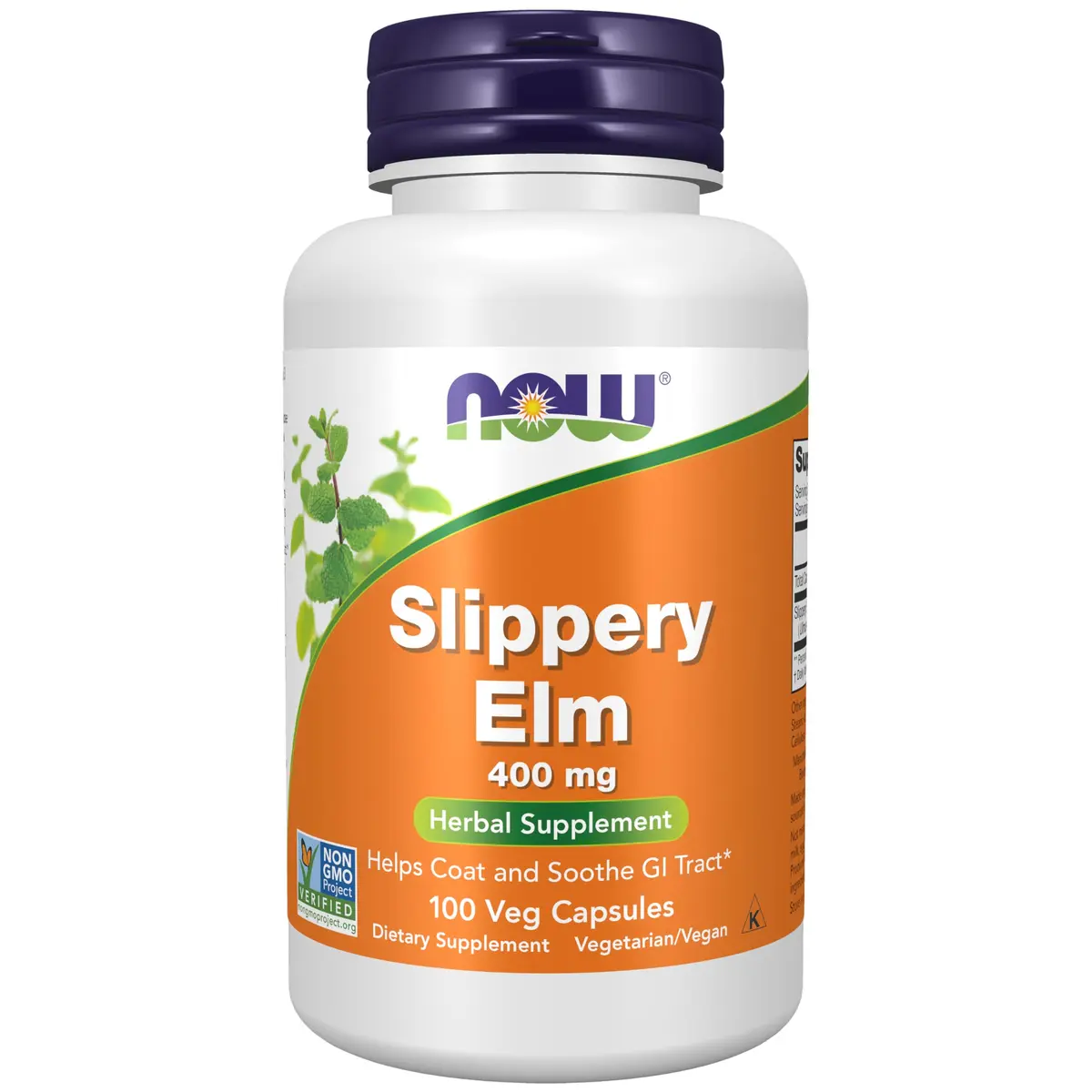 NOW Supplements Slippery Elm 400 mg | Herbal GI Support, 100 Veg Caps, Unflavoured - main product image