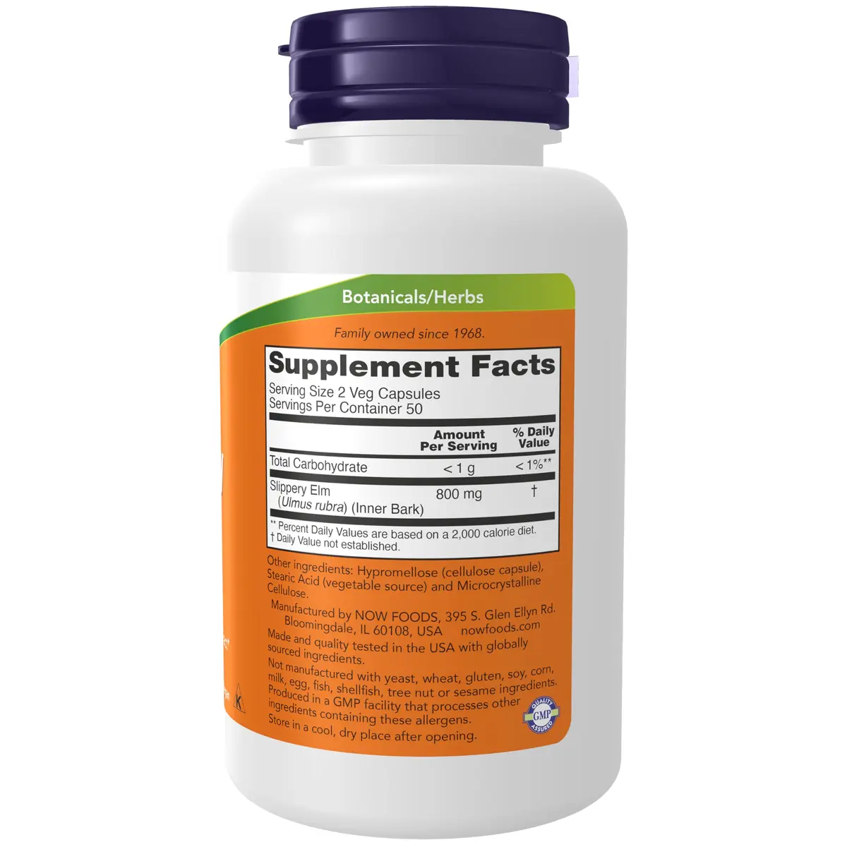 NOW Supplements Slippery Elm 400 mg | Herbal GI Support, 100 Veg Caps, Unflavoured - view 2