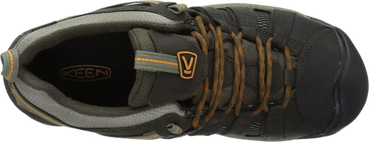 KEEN Voyageur Low Height Breathable Hiking Shoes, Black Olive/Inca Gold, 9 US | Water-Resistant Leather & Mesh - view 3