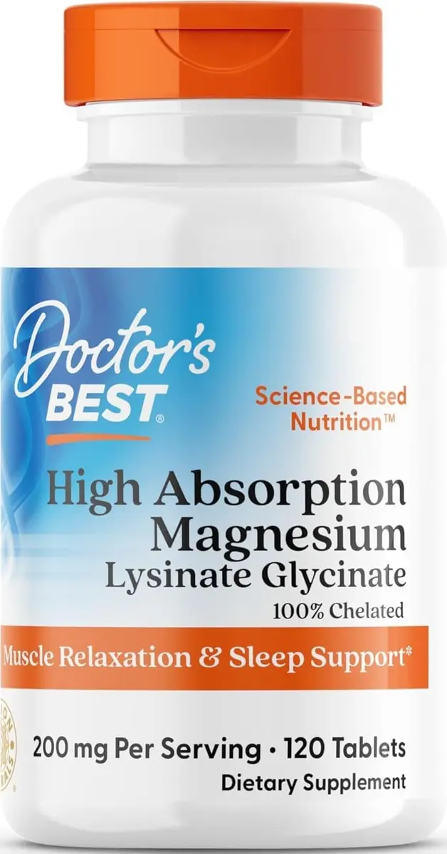 Doctor's Best High Absorption Magnesium Glycinate Lysinate Supplement 200mg 120 Count Tablets | Sleep Support & Muscle Relaxation - main product image