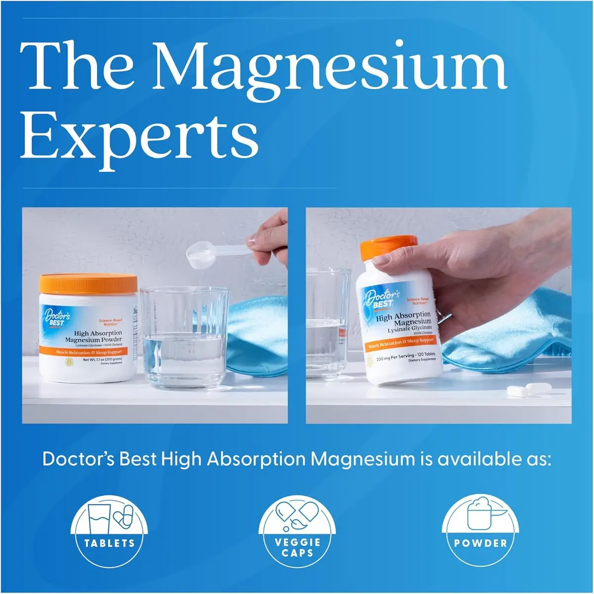 Doctor's Best High Absorption Magnesium Glycinate Lysinate Supplement 200mg 120 Count Tablets | Sleep Support & Muscle Relaxation - view 8