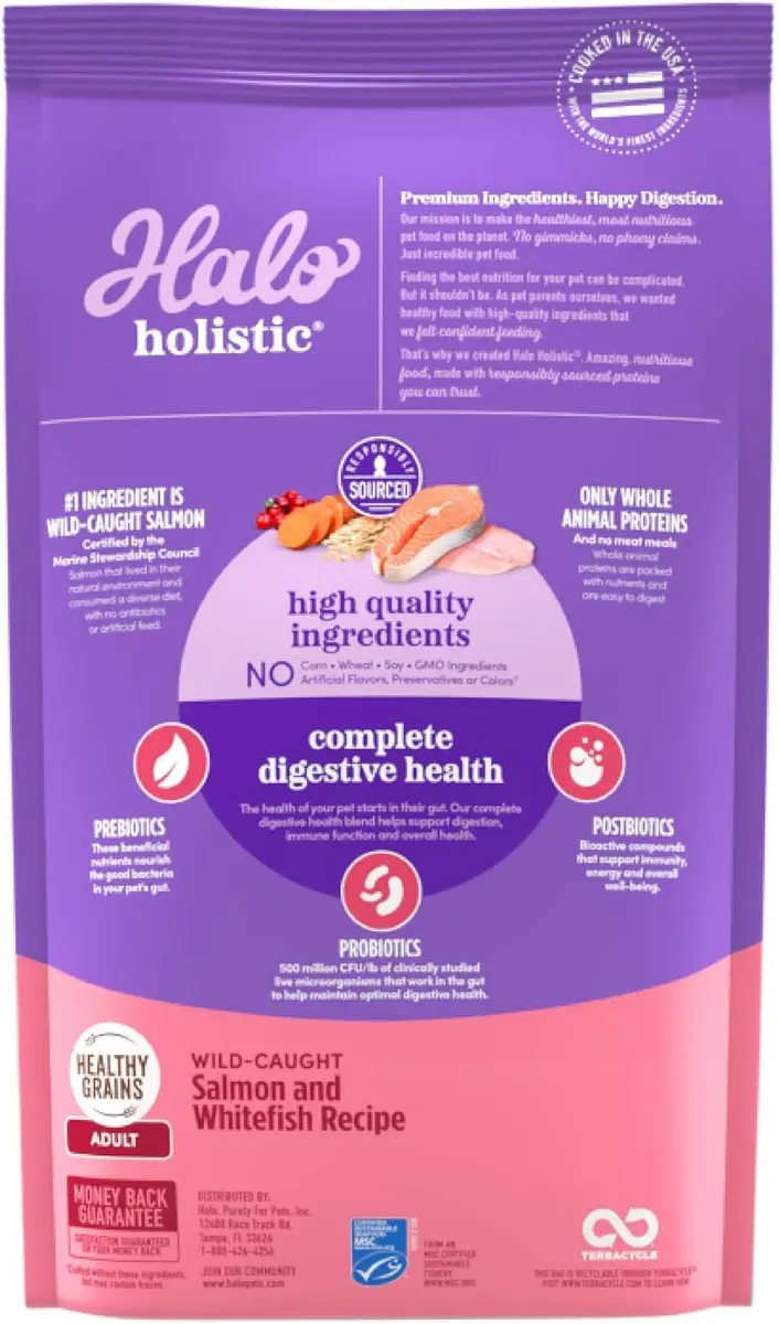 Halo Holistic Dry Cat Food, Wild-Caught Salmon & Whitefish Recipe, 1 Count (Pack of 1) | Complete Adult Cat Nutrition - view 2