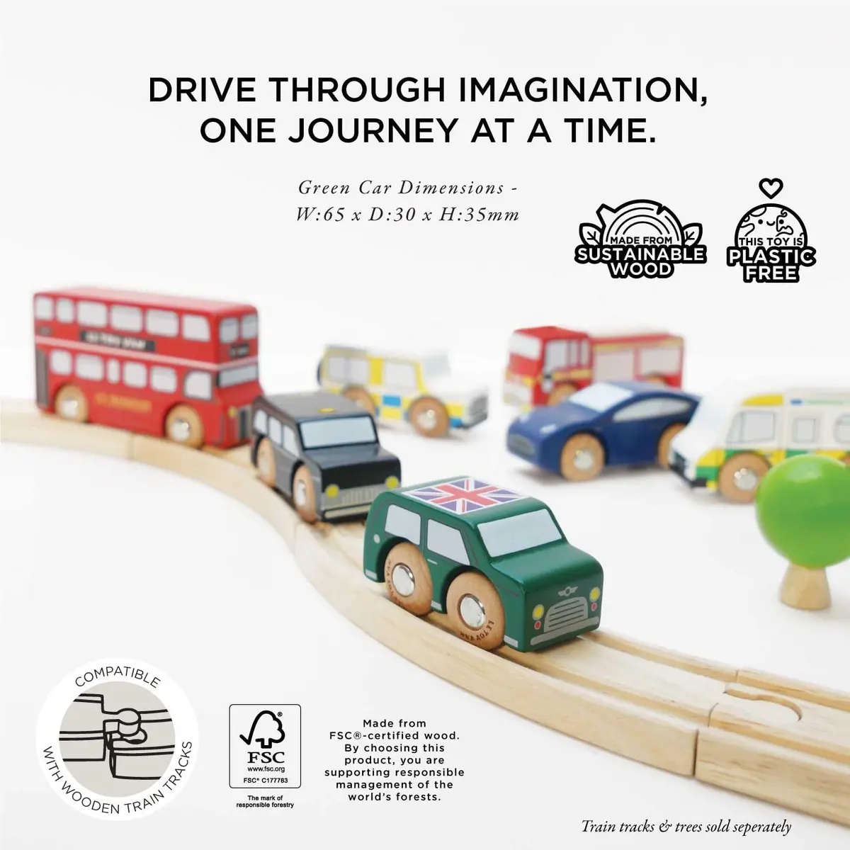 Le Toy Van London Car Set Premium Wooden Toys for Kids Ages 3 Years & Up (TV267), 7-pk | London-Themed Wooden Vehicles - view 2