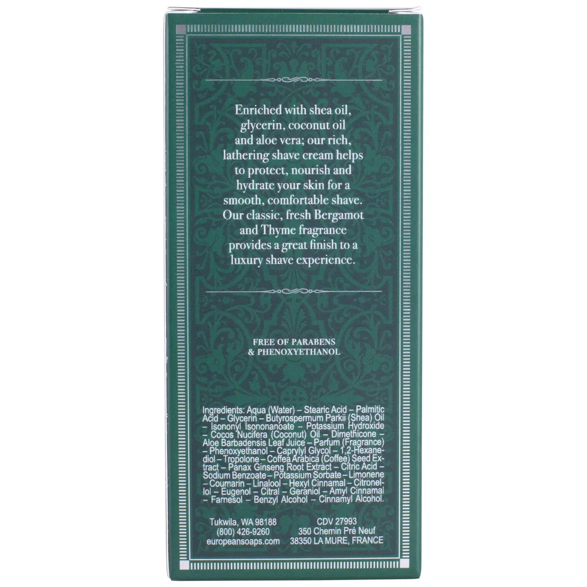 Pre de Provence Bergamot & Thyme Men's Shave Cream 75ml (2.5 Fl Oz) | Hydrating & Nourishing for Dry Skin - view 2