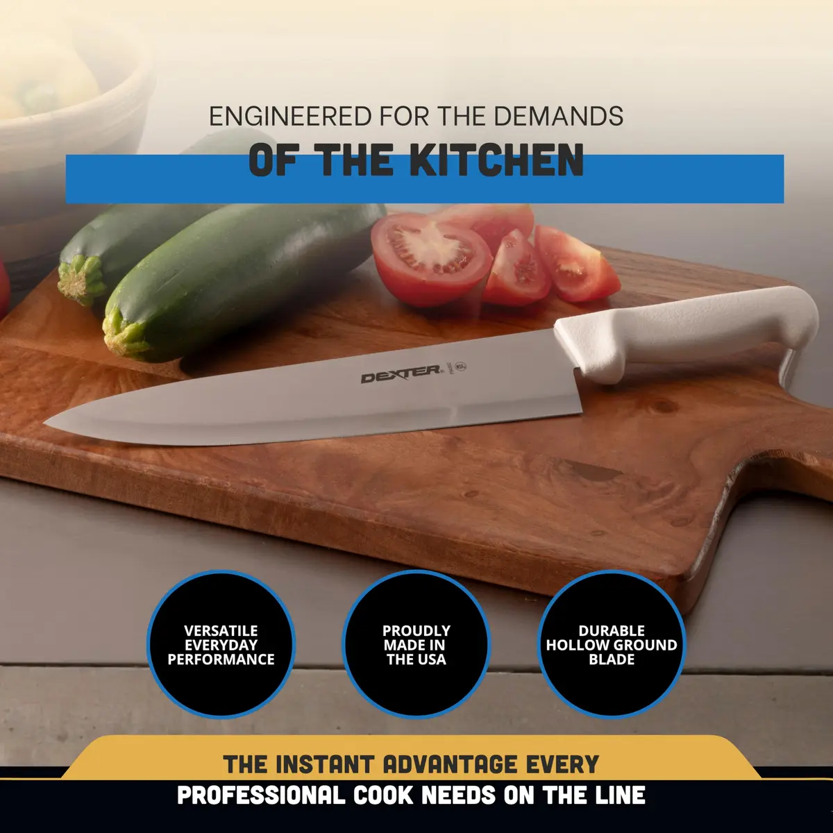Dexter 10” Cook’s Knife – P94802, High-Carbon Stainless Steel Blade, White Handle, Hand-Honed Edge, Made in USA | Precision Slicing - view 3