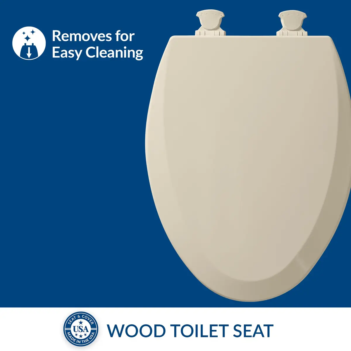 Bemis 1500EC 146 Almond Elongated Molded Wood Toilet Seat with Easy-Clean & Change Hinge | Durable, Easy Clean, Almond Finish - view 2
