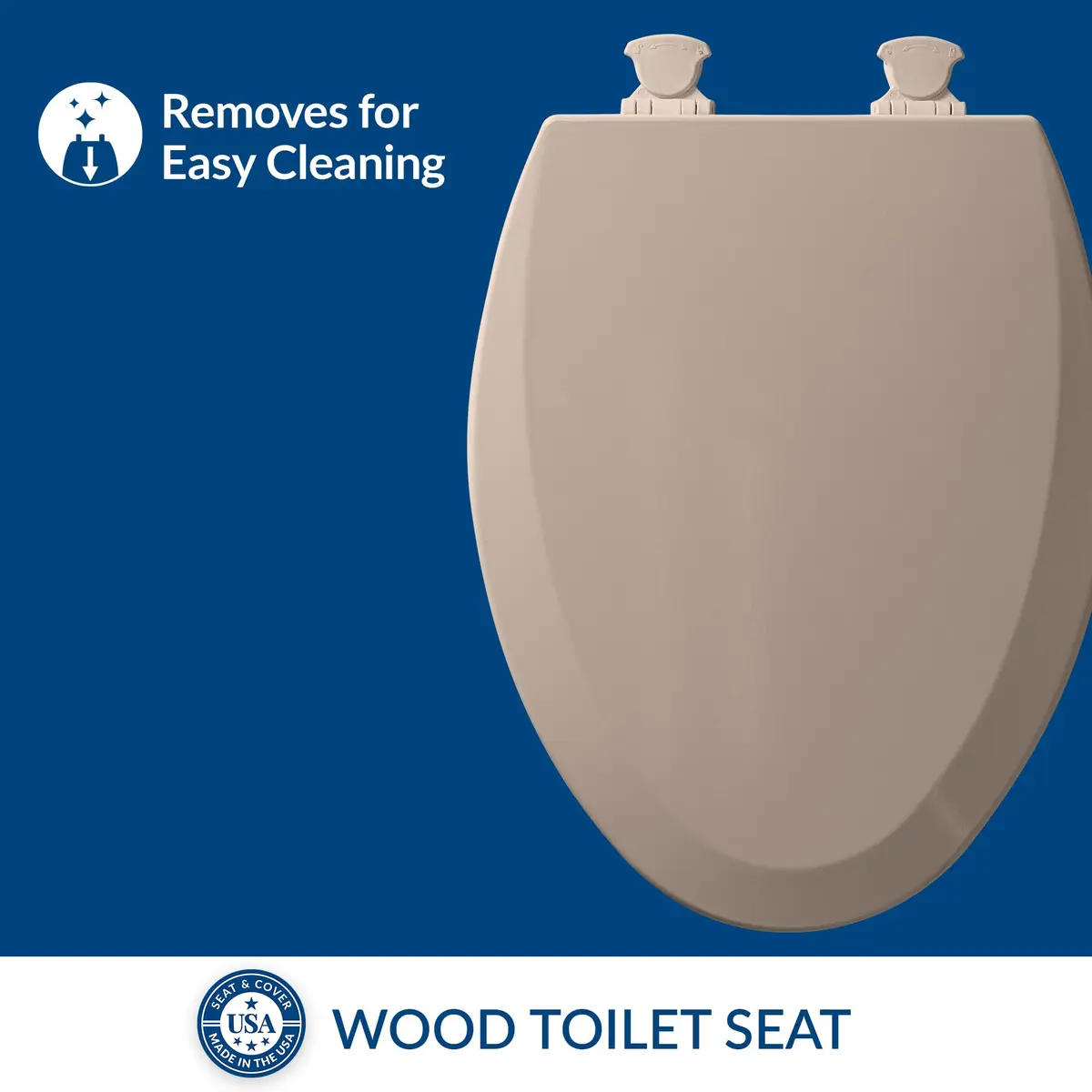 Bemis Toilet Seat with Easy Clean & Change Hinges | Elongated, Fawn Beige, USA Made - view 2