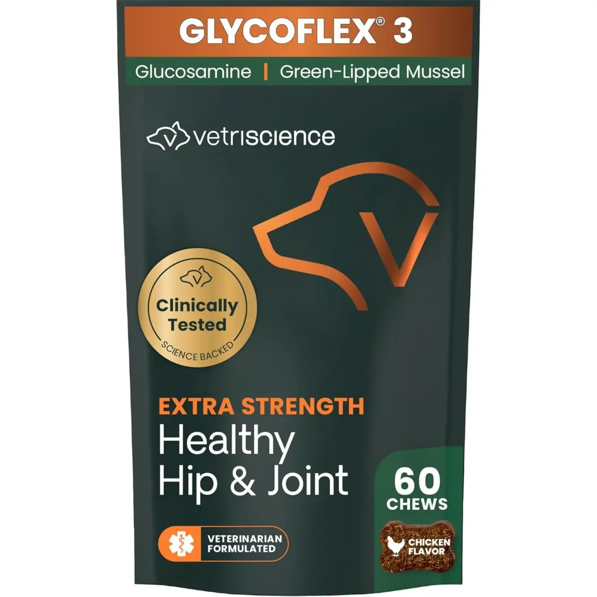 VetriScience Glycoflex 3 Vet Strength Glucosamine for Dogs Hip and Joint Supplement, 60 Chews | Clinically Proven Mobility Support - main product image