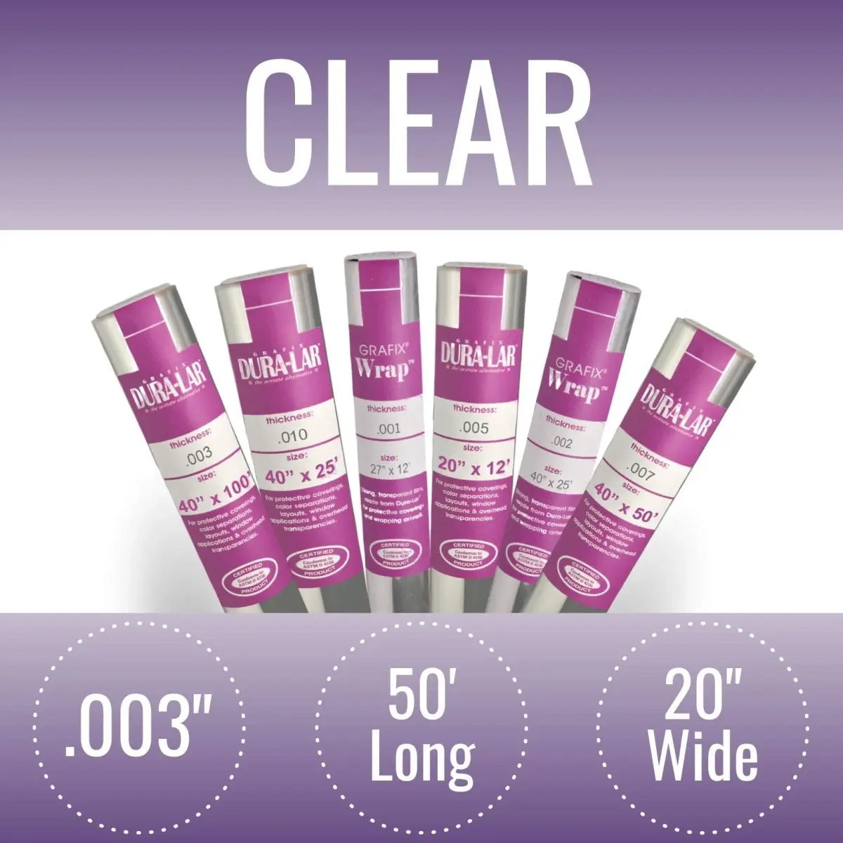 Grafix Dura-Lar Film, Ultra Clear Glossy, 20 in x 50 ft (610 cm x 15.24 m) Roll | Acid-Free Archival Polyester for Art & Crafts - view 2