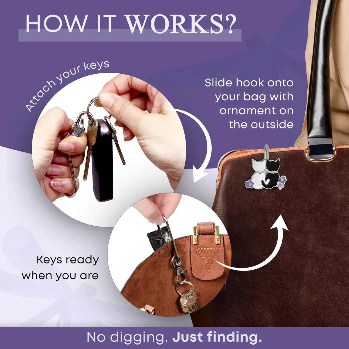 Finders Key Purse Two Kitties Key Finder | Stylish & Multifunctional (One Size) - view 6