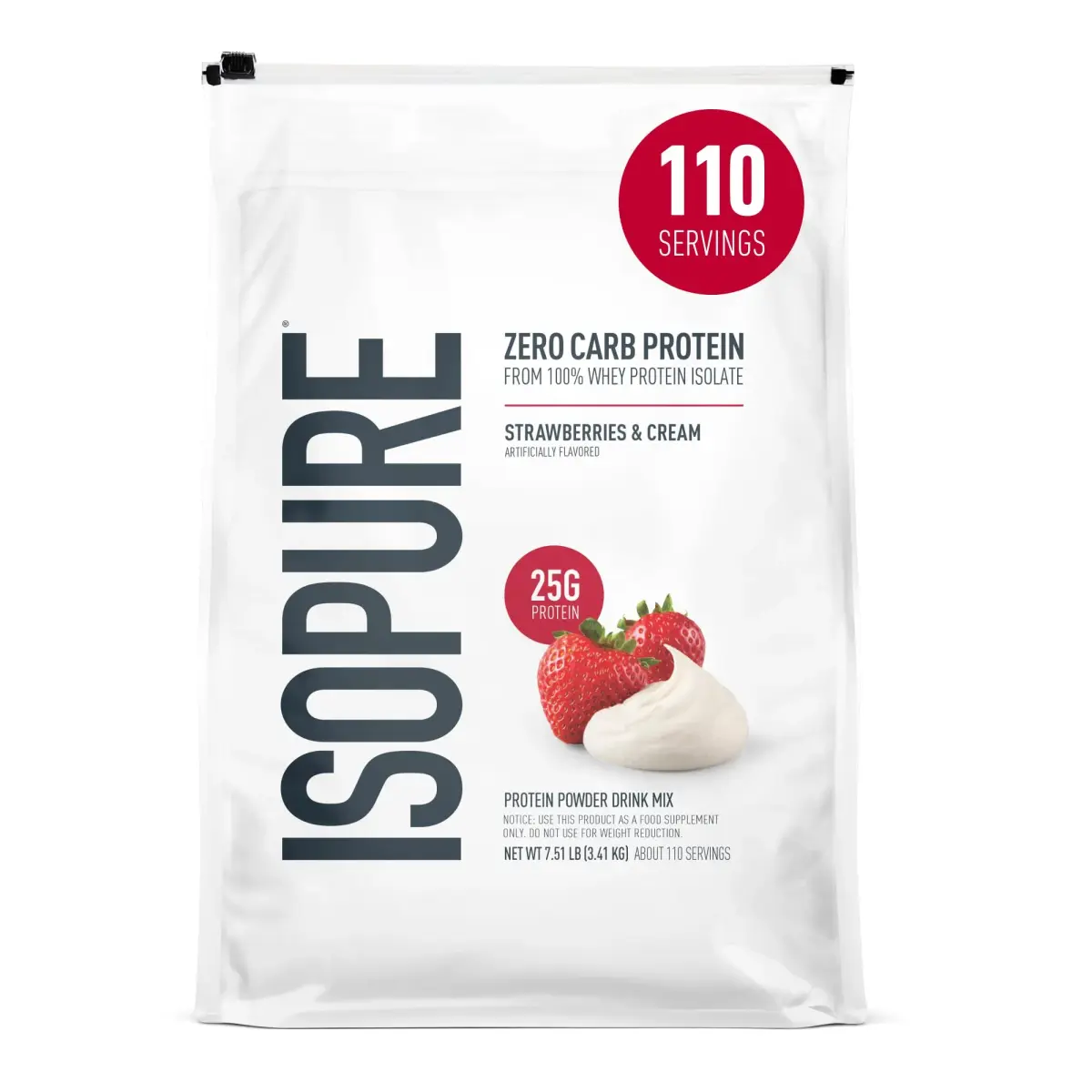 Isopure Zero Carb Whey Protein Isolate Strawberries & Cream 3.4 kg (7.5 Lbs) | 25g Protein Per Serving, Gluten & Lactose Free - main product image