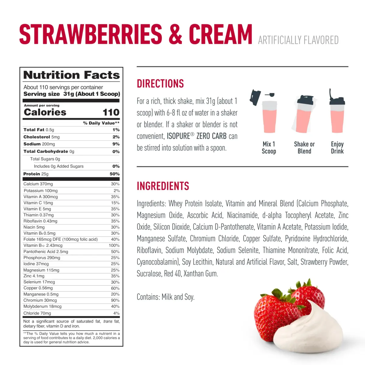 Isopure Zero Carb Whey Protein Isolate Strawberries & Cream 3.4 kg (7.5 Lbs) | 25g Protein Per Serving, Gluten & Lactose Free - view 7