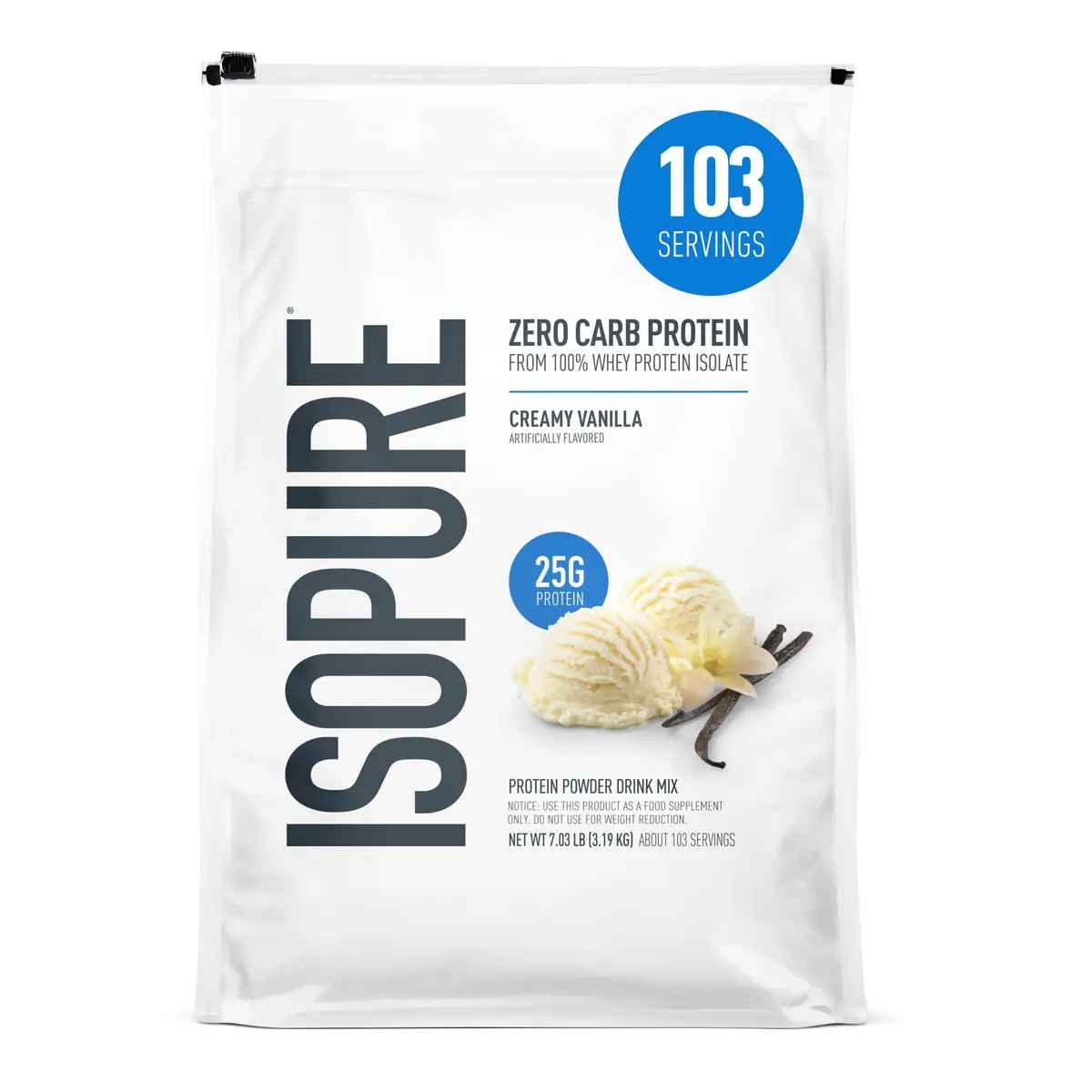 Isopure Zero Carb Whey Isolate Protein Powder, Creamy Vanilla 7.5 LB | High-Quality, Low Carb, Gluten-Free - main product image
