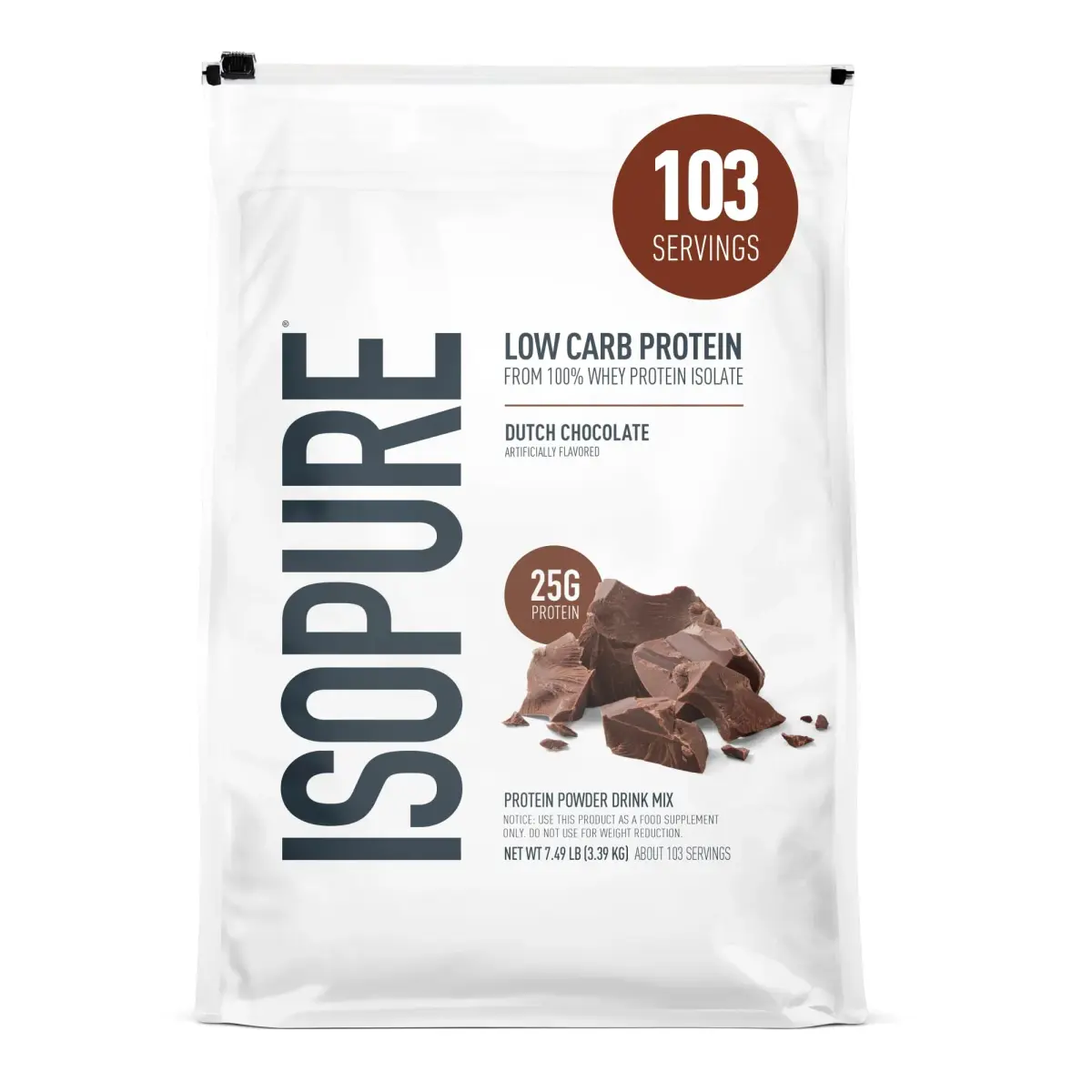 Isopure Low Carb Whey Protein Isolate Powder, Dutch Chocolate 3.4 kg (7.5 LB) | 25g Protein Per Serving, Zero Sugar, Immune Support - main product image