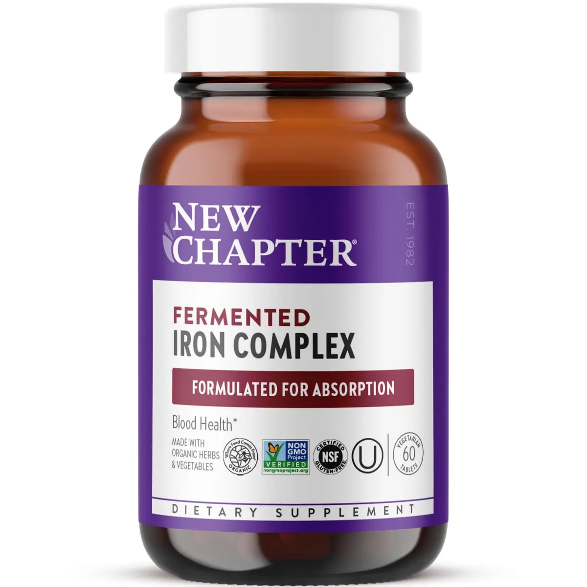 New Chapter Fermented Iron Complex, 60 Count | Whole-Food Fermented Iron for Absorption & Blood Support - main product image