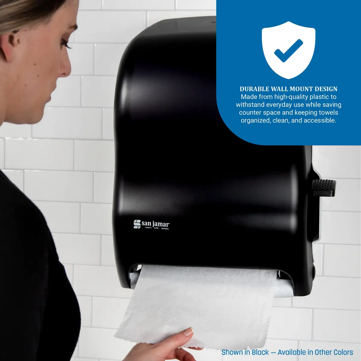 San Jamar T1100TBK Lever Roll Towel Dispenser w/o Transfer Mechanism- Black | Durable Plastic, Wall Mount, Easy Refill - view 4