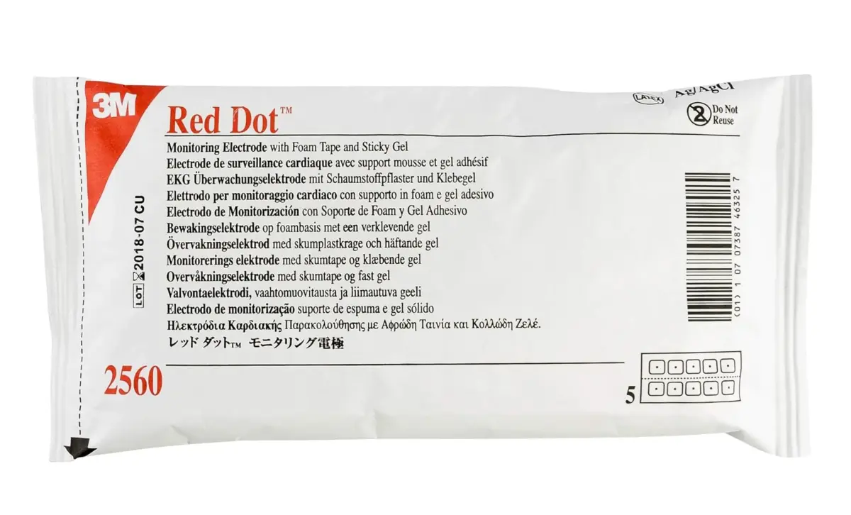 3M Red Dot Monitoring Electrode Model 2560 with Snap Connector, Bag of 50 | 4.1 cm x 3.0 cm (1.6 x 1.3 Inch) - main product image