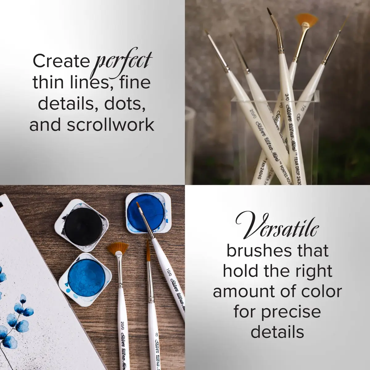Silver Brush Limited Ultra Mini Tight Spot Paintbrush Set, 3pc | Fine Detail Control for Artists - view 5