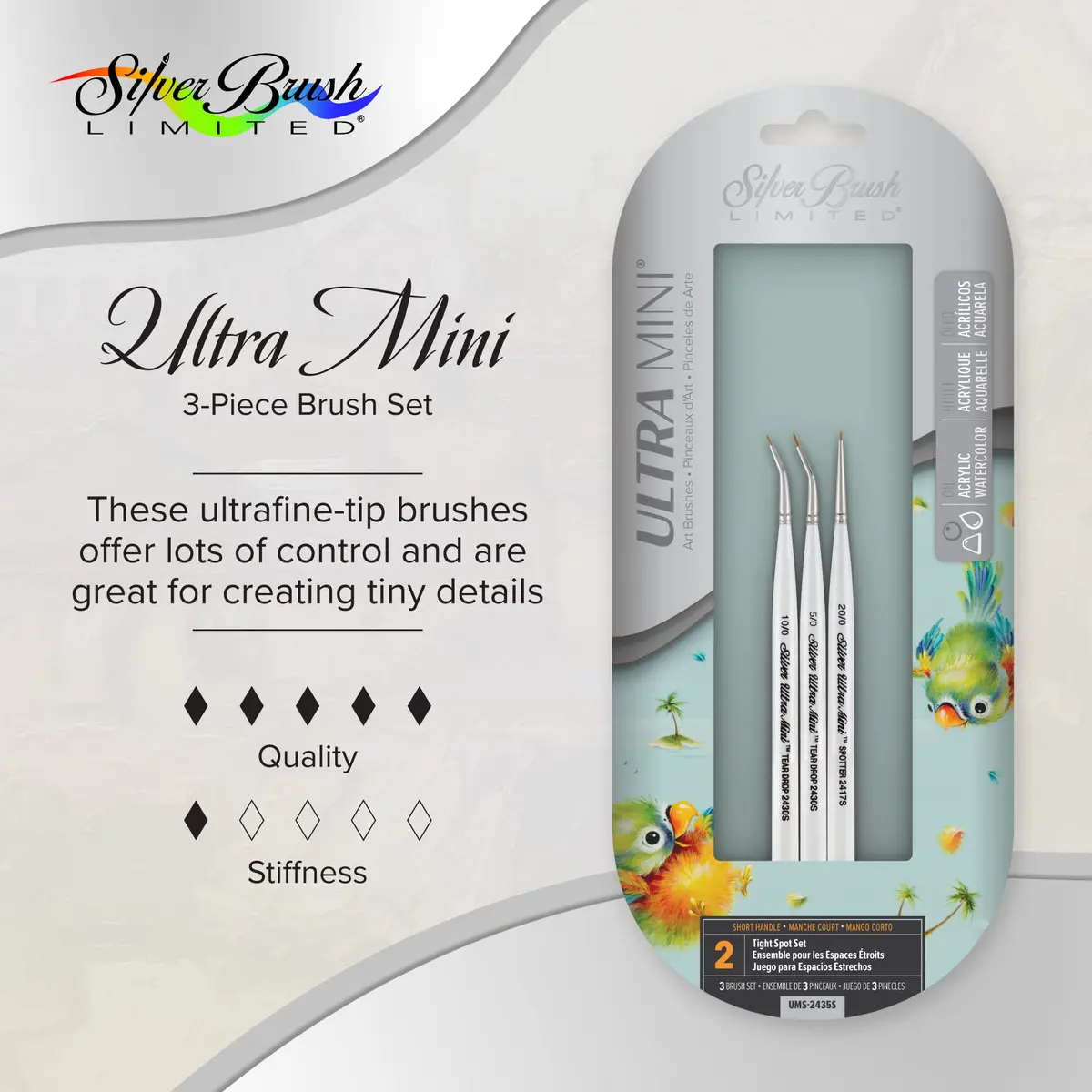Silver Brush Limited Ultra Mini Tight Spot Paintbrush Set, 3pc | Fine Detail Control for Artists - view 3