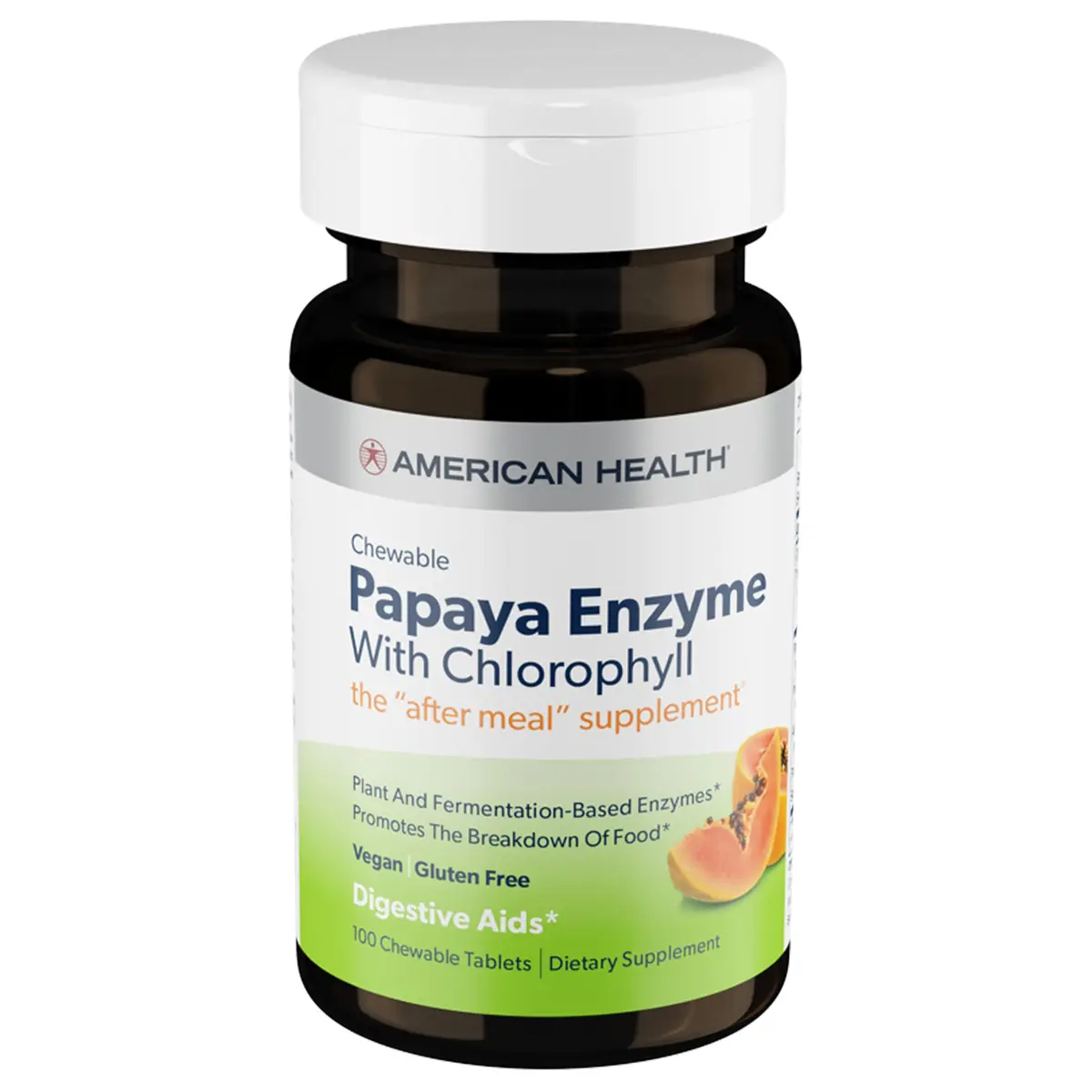 American Health Papaya Enzyme w/Chlorophyll Chewable Tablets 100ct | Digestive Support & Breath Freshening - main product image