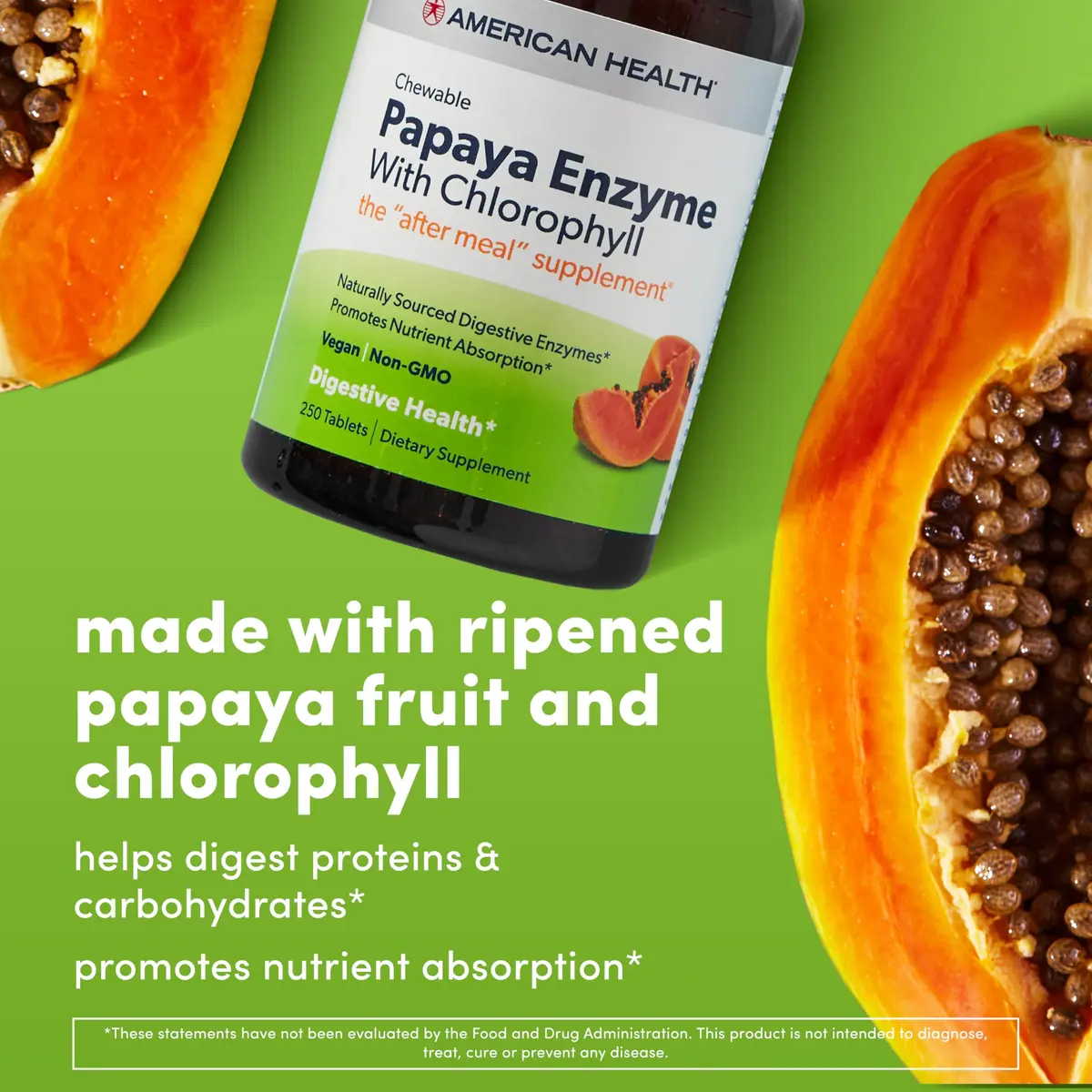 American Health Papaya Enzyme w/Chlorophyll Chewable Tablets 100ct | Digestive Support & Breath Freshening - view 3