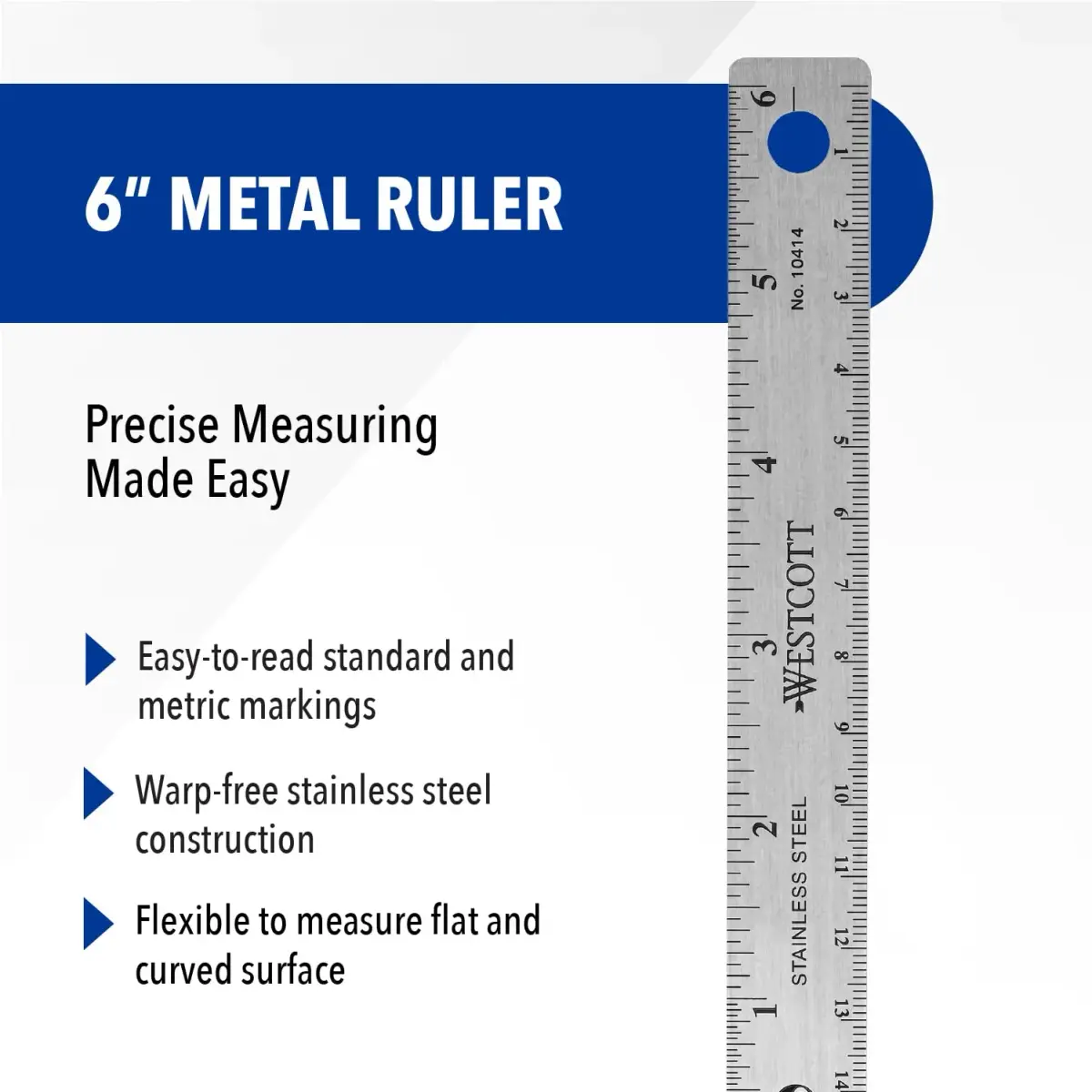 Westcott Stainless Steel Metal Ruler with Non-Slip Cork Base, 6 Inch (15.24 cm) | Precision Measurement Tool - view 2