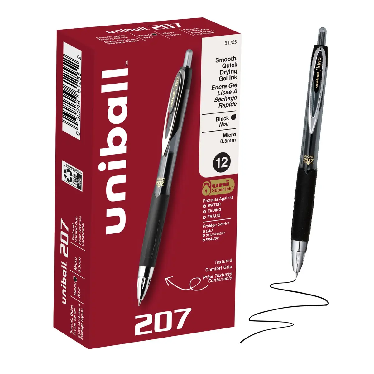 Uni-Ball 207 Gel Pens, 0.5mm Micro Point, Retractable, 12 Pack | Precise, Water-Resistant Ink - main product image