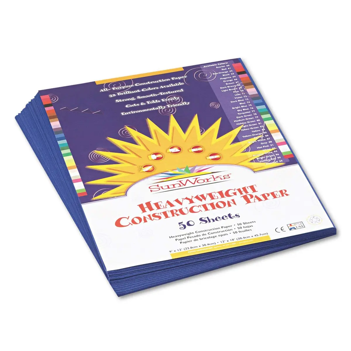 Prang Sunworks Construction Paper 9 x 12 in | Bright Blue, 50/Pack, Heavyweight, All Purpose - main product image