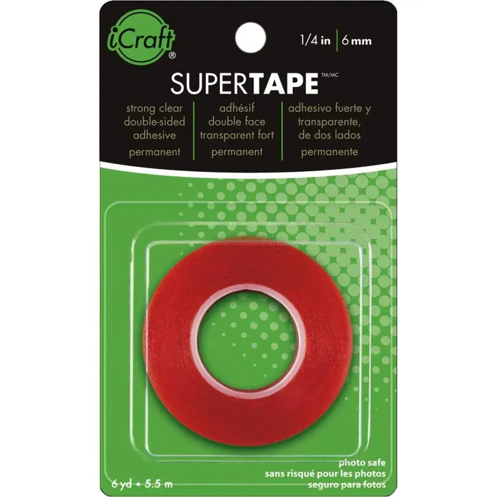 iCraft SuperTape Double-Sided Permanent Adhesive Tape 1/4" x 6 Yards (13mm x 5.5m) Clear | Strong Bond for Crafts & Gifts - main product image