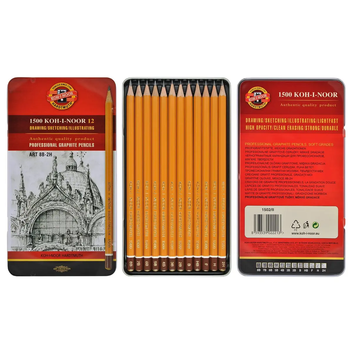 Koh-I-Noor Toison d'Or Graphite Pencil Artist Set, 8B-2H Degrees, 12 Pencils in Tin, 1 Each | Professional Drawing Tools - main product image