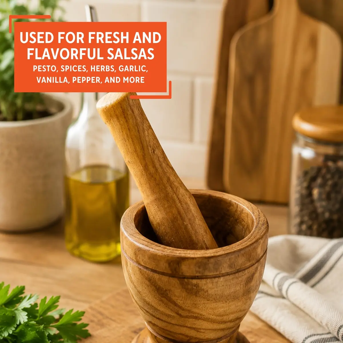 Imusa Small Wood Mortar & Pestle 3.5in | Handcrafted Kitchen Tool for Spices & Herbs - view 5