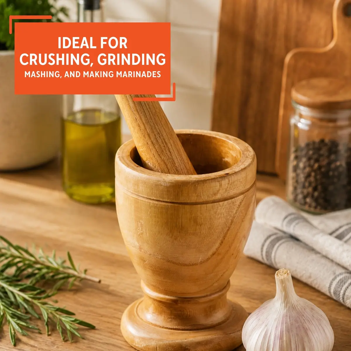 Imusa Small Wood Mortar & Pestle 3.5in | Handcrafted Kitchen Tool for Spices & Herbs - view 6