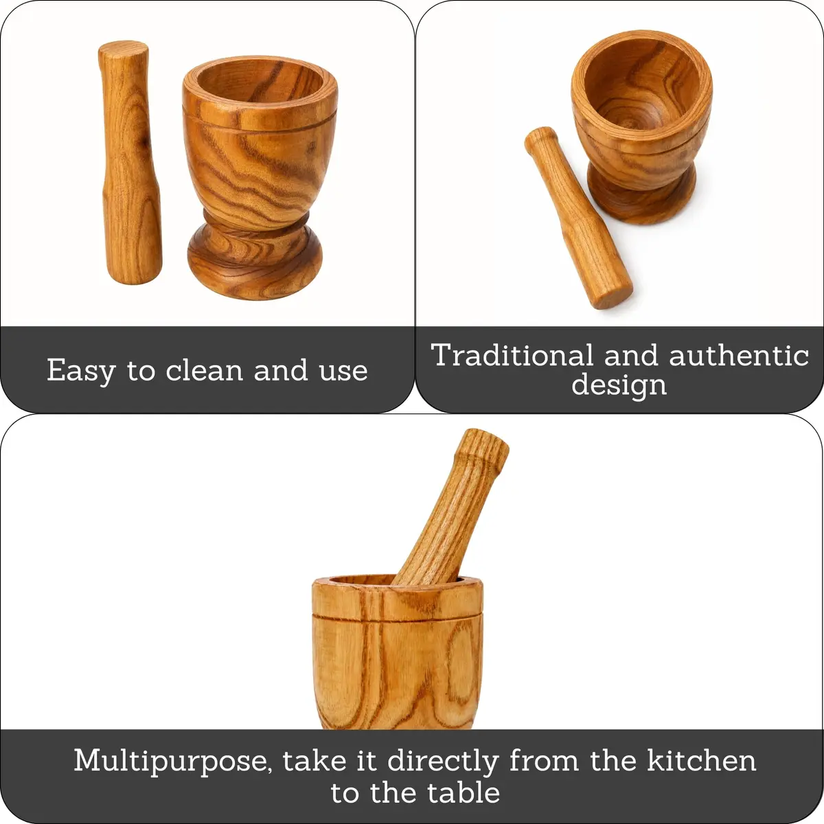 Imusa Small Wood Mortar & Pestle 3.5in | Handcrafted Kitchen Tool for Spices & Herbs - view 2