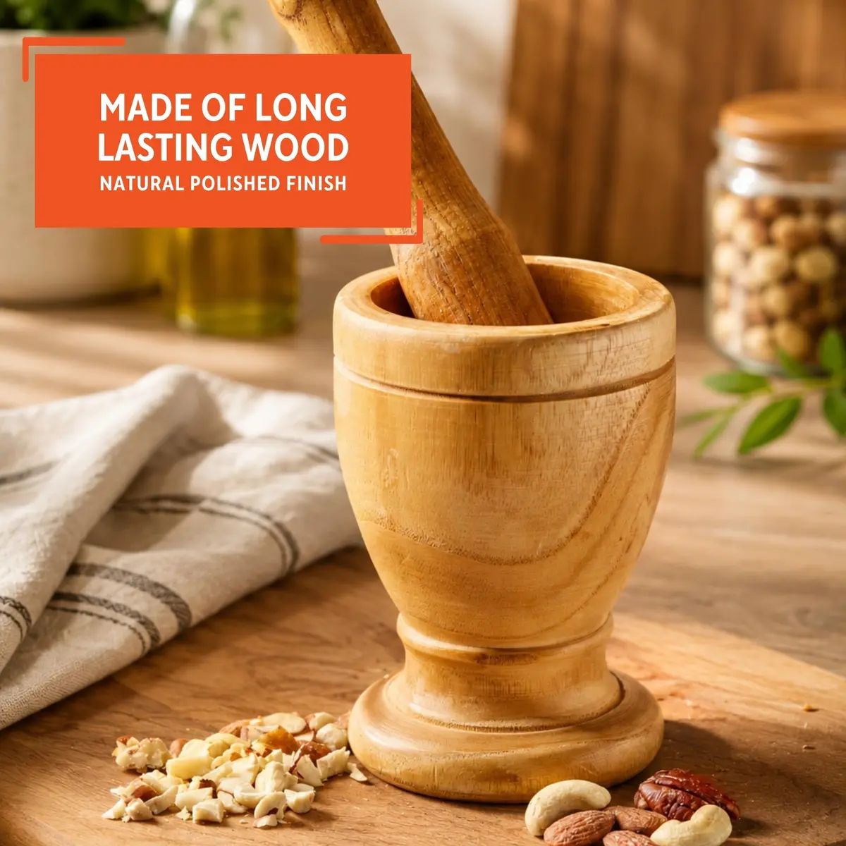 Imusa Small Wood Mortar & Pestle 3.5in | Handcrafted Kitchen Tool for Spices & Herbs - view 3