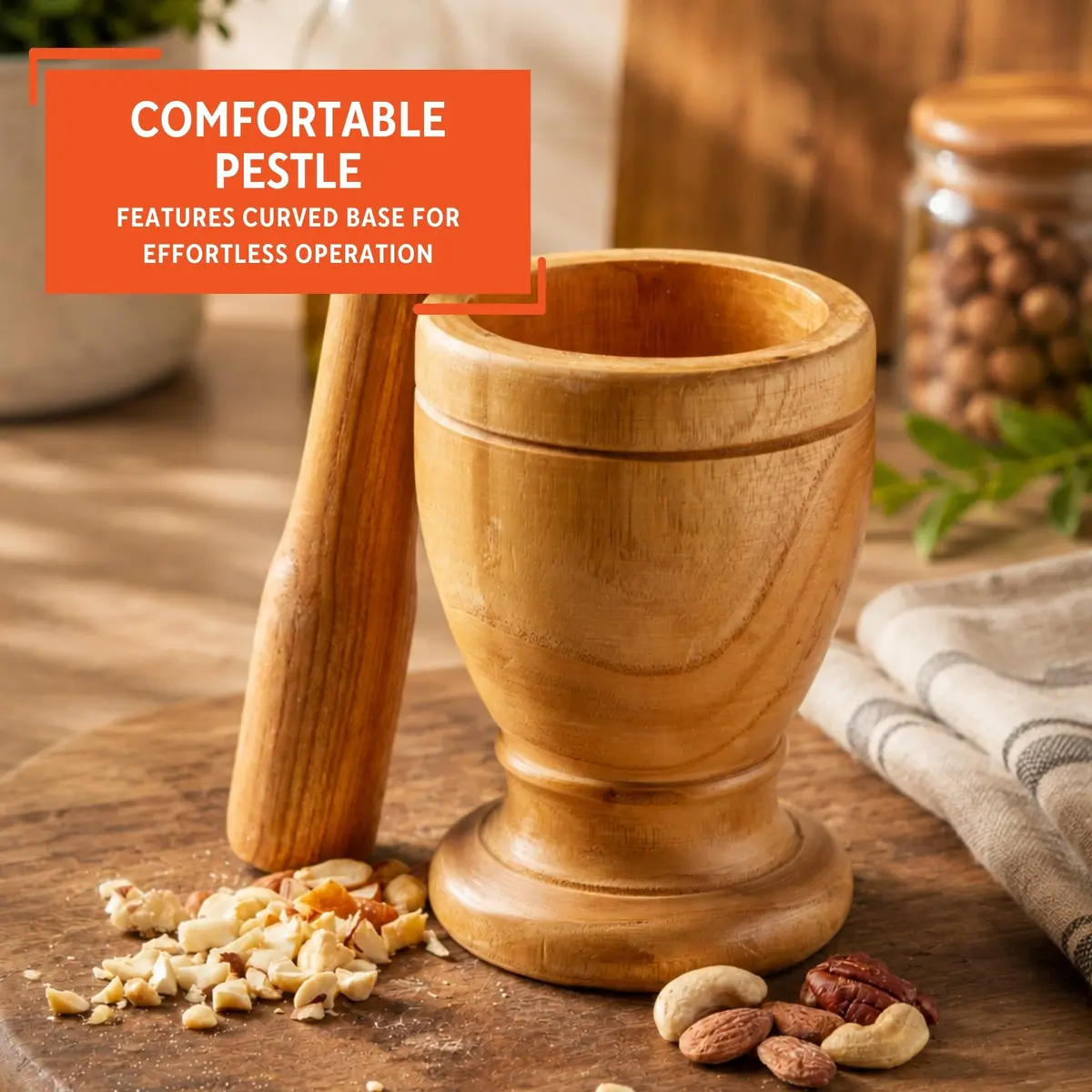Imusa Small Wood Mortar & Pestle 3.5in | Handcrafted Kitchen Tool for Spices & Herbs - view 4