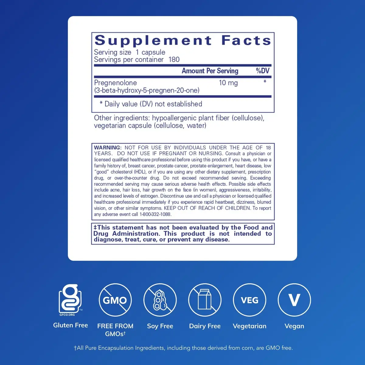 Pure Encapsulations Pregnenolone 10 mg Capsules (180 Count) | Hormone Precursor for Memory & Well-being - view 2