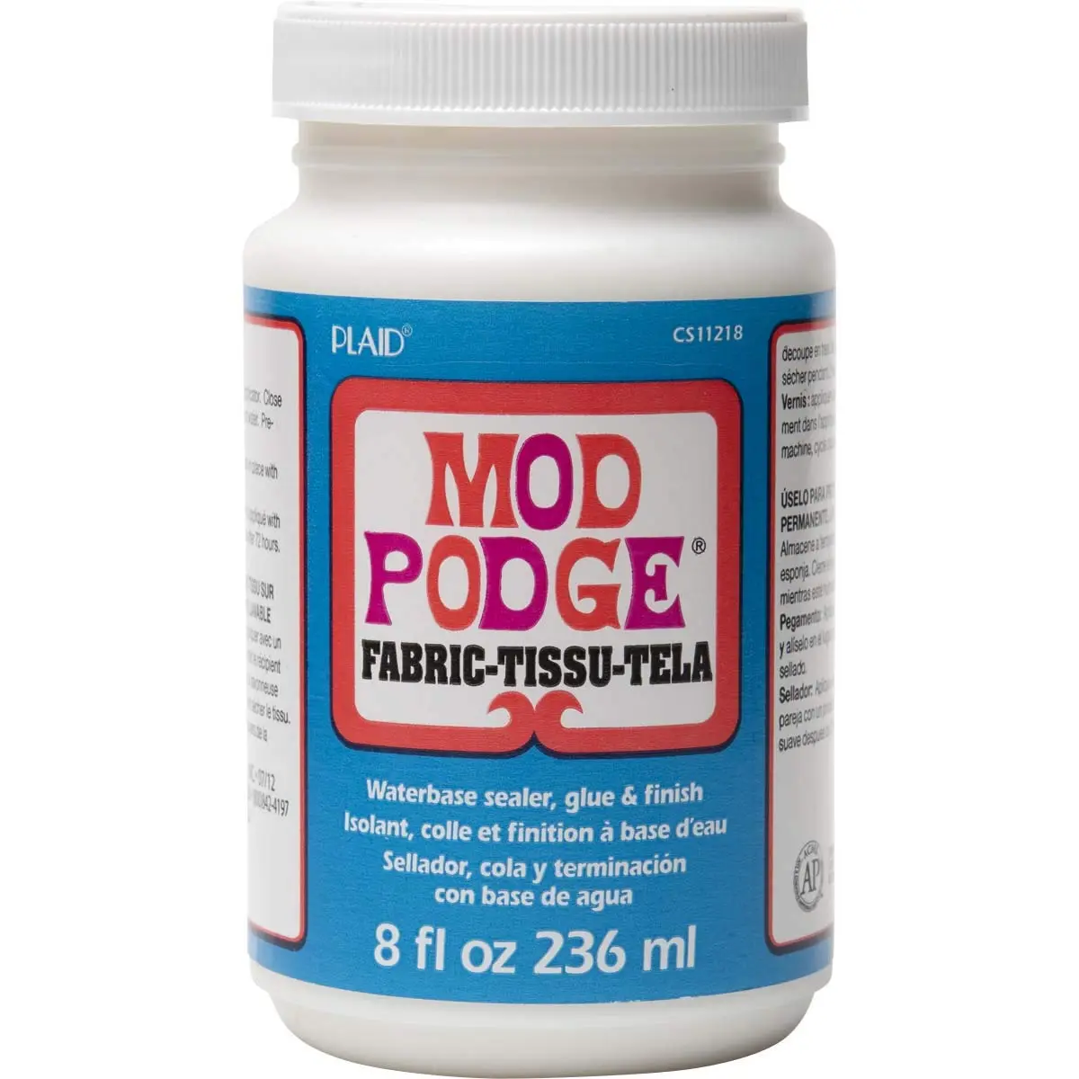 Mod Podge Fabric Glue & Sealer 8 oz | Clear, Gloss Finish, Machine Washable - main product image