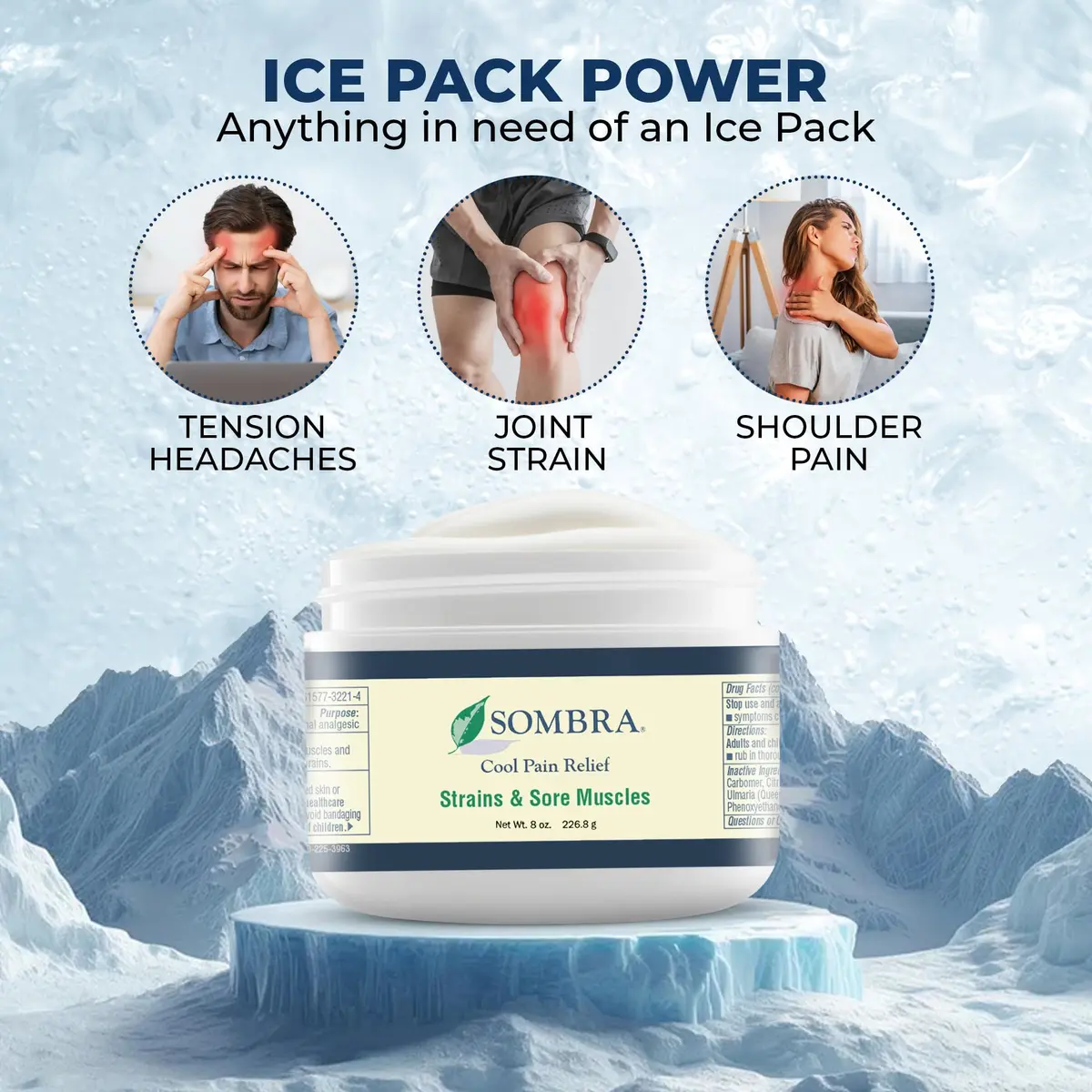 Sombra Cool Pain Relief Gel 8 oz for Sprains, Sore Muscles & Recovery - view 3