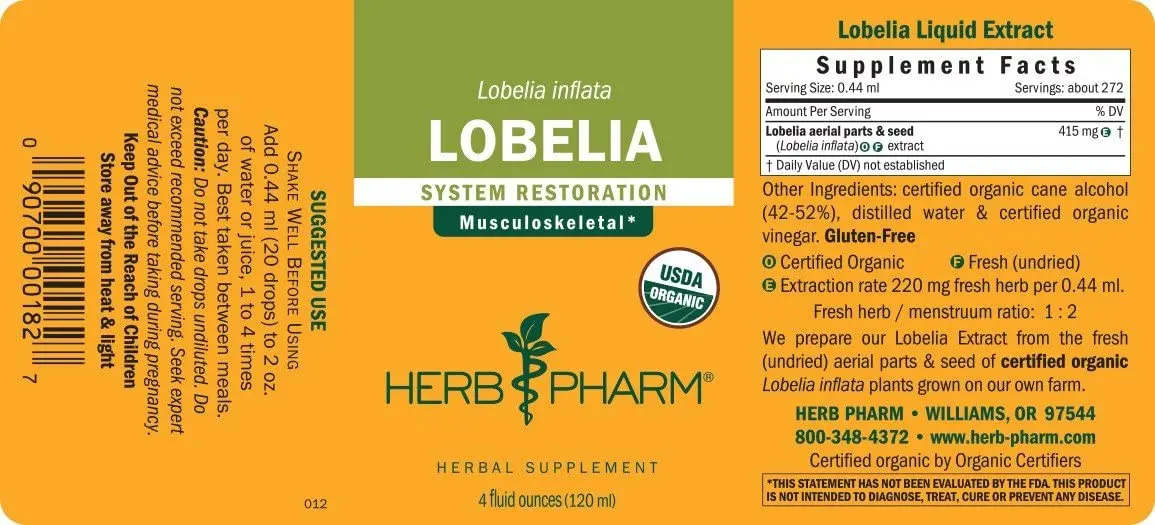 Herb Pharm Organic Lobelia Liquid Extract Drops 4 Oz | Supports Musculoskeletal System - view 2