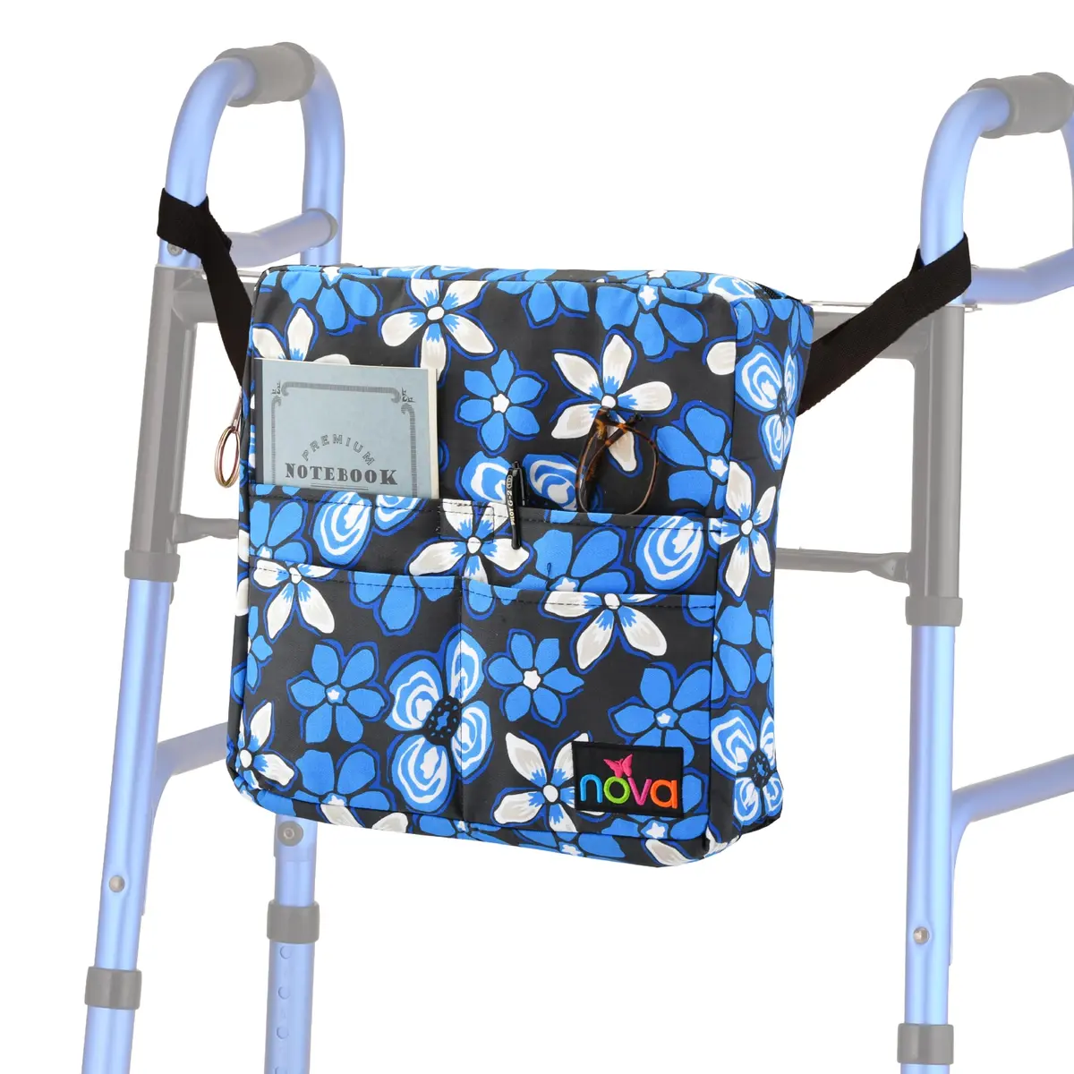nova Walker Bag Large Carry Bag with 3 Front Pockets | Durable Nylon, Fits All Walkers, Aloha Blue - main product image